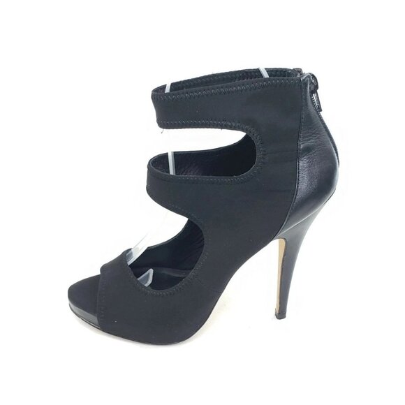 Charles David Black Cutout Peep Toe Stiletto Booties Leather Sole 7.5 - Picture 1 of 8